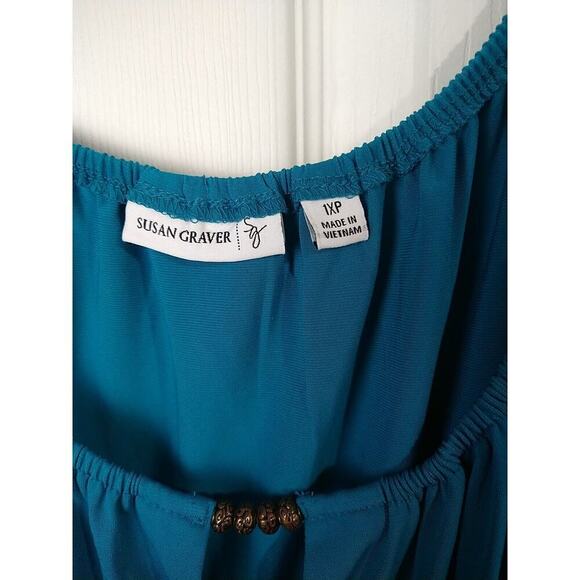 Susan Graver Aqua Shift Shorts Lined beaded VNeck Dress. Size 1XP - Picture 8 of 13